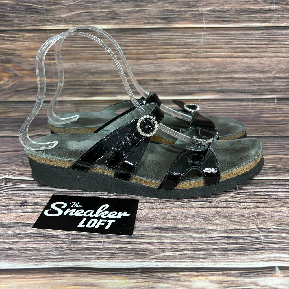 Naot Kate Women's Black Rhinestone‎ Accented Buckles Leather Sandals Size 10